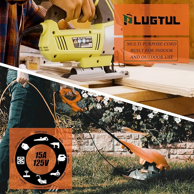 PLUGTUL 100 FT 12/3 Outdoor Extension Cord Waterproof, Heavy Duty 12 Gauge SJTW Extension Cord, 15A 1875W, ETL Listed, Great for Garden and Home, Orange