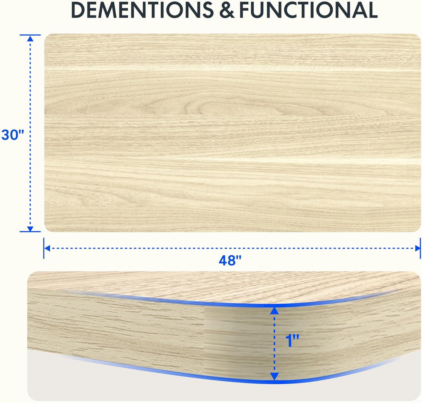FLEXISPOT EN2 Whole-Piece Standing Desk with Clamp Power Strip, 48 x 30 Electric Stand Up Height Adjustable Desk with Cable Management (White Frame + 48" White Wood Grain Desktop, 2 Packages)