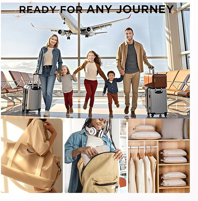 2 Set Compression Packing Cubes for Travel Essentials,Compressible Expandable Packing Cubes for Suitcase,OlarHike Luggage Organizer Bags for Travel,Handy Helper for Organizing Clothes(Beige)