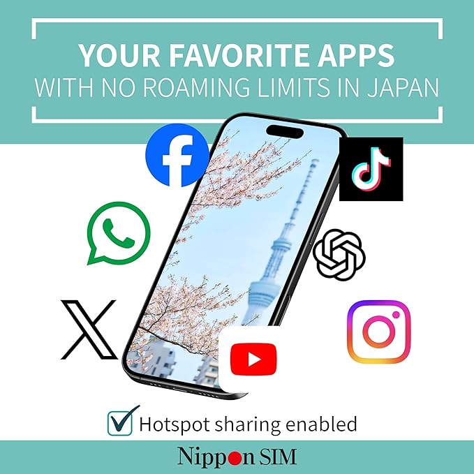 Japan SIM Card 30 Days Data Only | 50GB High-Speed 4G LTE + Unlimited Data at Reduced Speed | No Roaming Needed for Faster, Safer Access | Hotspot tethering Supported | Docomo Network | Made in Japan