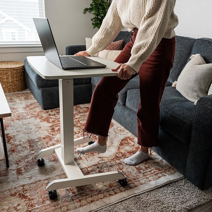 Mount-It! Adjustable Rolling Laptop Desk, Mobile Standing Desk with Wheels, Small Sit-Stand Computer Cart for Home, Office, or Classroom, 29.6–44.2" Height, 23.6"x20.5" Desktop, White
