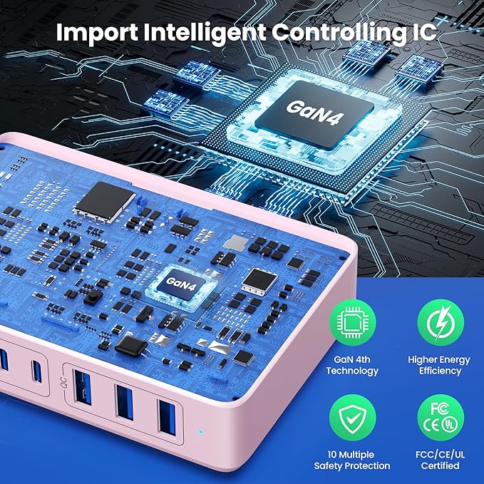 USB C Charger 300W USB C Charger Block, 8-Ports GaN IV Fast Charging Station Hub,PD 100W Laptop Charger Adapter,for MacBook Pro/Air/iPad/iPhone16/15/14/Apple Watch/DELL/Samsung for Home Office