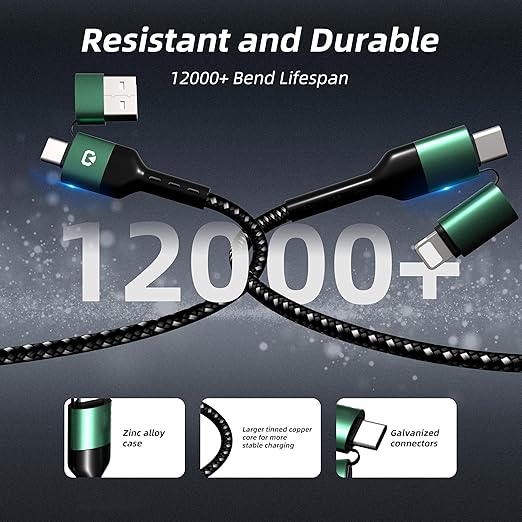 USB C for iPhone Cable, 66W 4 in 1 Charging Cable 4.4FT, Chubby USB A/C to C/liging with Light for iPhone 16e 16 15 14 Pro/MacBook/iPad/Samsung S25/Switch 2, Multi Chargers for All Devices