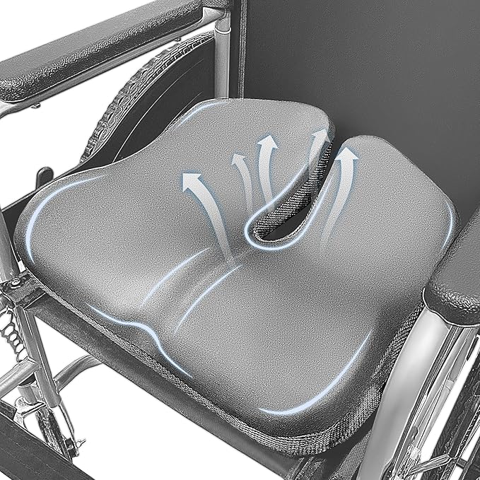 SPRING SEAON Wheelchair Seat Cushion Cool Fabric,Ergonomic Memory Foam Chair Pad for Pressure Relief, Sciatica, and Tailbone Pain,Rubber Non-Slip Bottom & Removable for Easy Cleaning