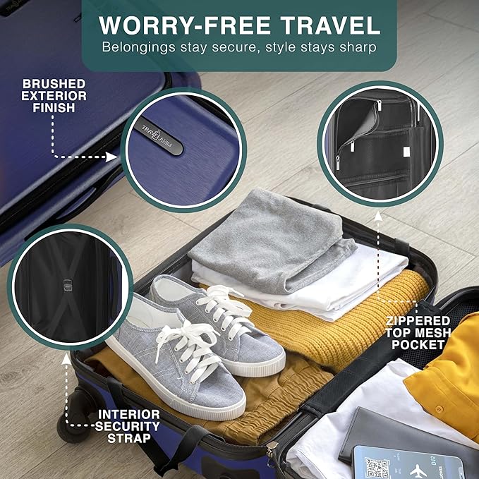 Luggage Sets 2 Piece, 22 Inch Carry on Luggage and 28 Inch Suitcases with Wheels Spinner, Durable Hard Shell Suitcase Set, Expandable Travel Suitcase, Navy