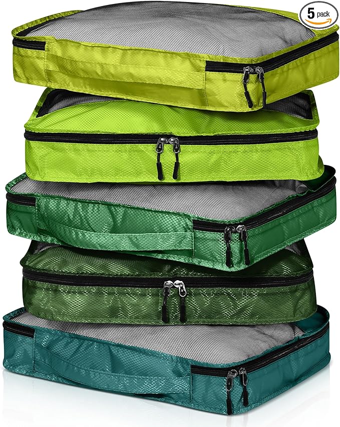 5 Pcs Packing Cubes for Suitcase Large Travel Cubes Carry on Luggage Organizer Bags for Clothes Accessories(S,Green)