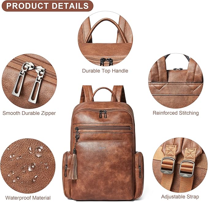 Shrrie Laptop Backpack for Women Fits 16 inch Laptop,Designer Backpacks for Women with Computer Compartment to Business (Brown)