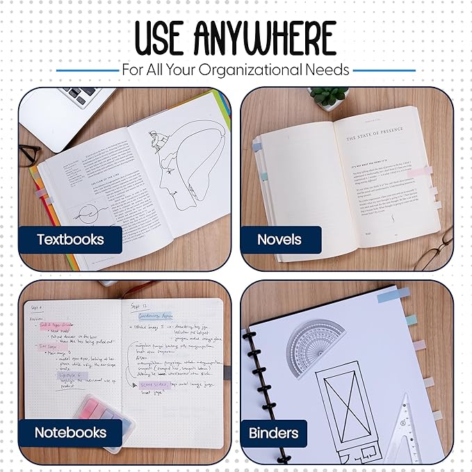 Essex Wares - 300 Pieces - Transparent Sticky Notes Tabs with Case - 5 Light Pastel Colors - 3 Cases - 1.8" x 0.4" - 60 Pieces - Pop Up Index Tabs - Book Flags for Annotating - Book Sticky Tabs