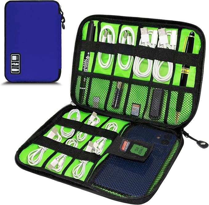Electronics Organizer,Travel Cord Organizer Pouch, Portable Cable Organizer Bags,Travel Electronic Accessories Storage Case for Cables, Cords, Charger, Phone (Navy Blue)