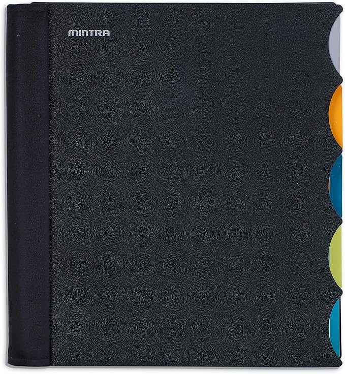 Mintra Office Durable PREMIUM Spiral Notebook, ((Black, 5 Subject, 8.5in x 11in)), Fabric Covered Coils, No Snags, Removable Adjustable Pocket Dividers, Ruler, Organization, Customizable