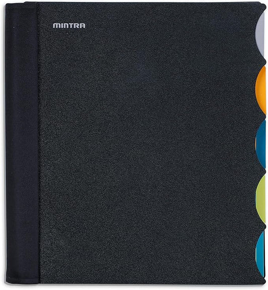 Mintra Office Durable PREMIUM Spiral Notebook, ((Black, 5 Subject, 8.5in x 11in)), Fabric Covered Coils, No Snags, Removable Adjustable Pocket Dividers, Ruler, Organization, Customizable