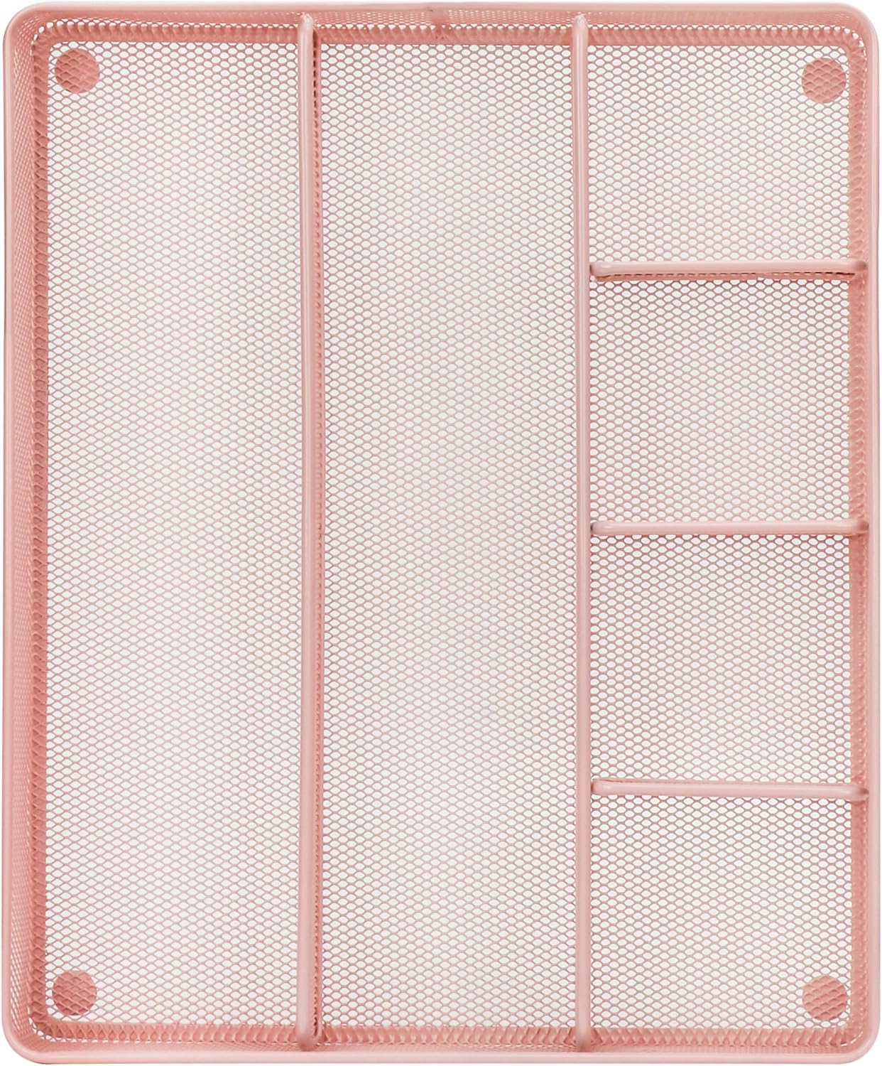 Annova Desk Top Organizer Tray for Office Organization - Metal Mesh - Storage Tray with Dividers for Pens, Desktop Accessories, Bathroom, Kitchen, Makeup and Office Supplies (Large, Light Pink)