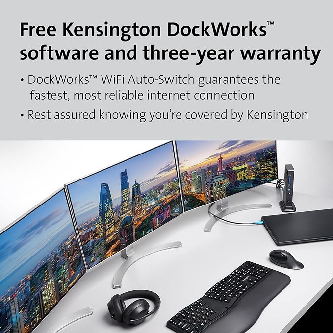 Kensington Triple Display USB-C Docking Station for Dell, HP, Lenovo, Acer, ASUS, Razer, Surface - Triple 4K Video, 100W PD (K37060NA)