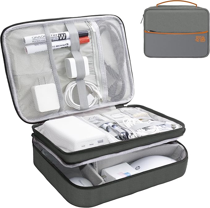 Electronics Organizer,Travel Cord Organizer Pouch, Portable Cable Organizer Bags, Waterproof Electronic Accessories Storage Case for Cables, Cords, Charger, Phone (Three Layer-Gray)