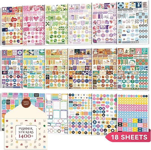 Ospelelf Planner Stickers, 18 Sheets Monthly Calendar Sticker Pack, Inspirational Motivational Quotes Festivals Label Sticker, for Decorating Organizers Scrapbooks Laptops Cups