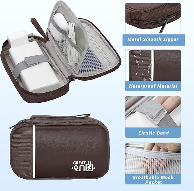 Electronics Organizer,Travel Cord Organizer Pouch, Portable Cable Organizer Bags, Waterproof Electronic Accessories Storage Case for Cables, Cords, Charger, Phone (Single Layer-Small-Brown)