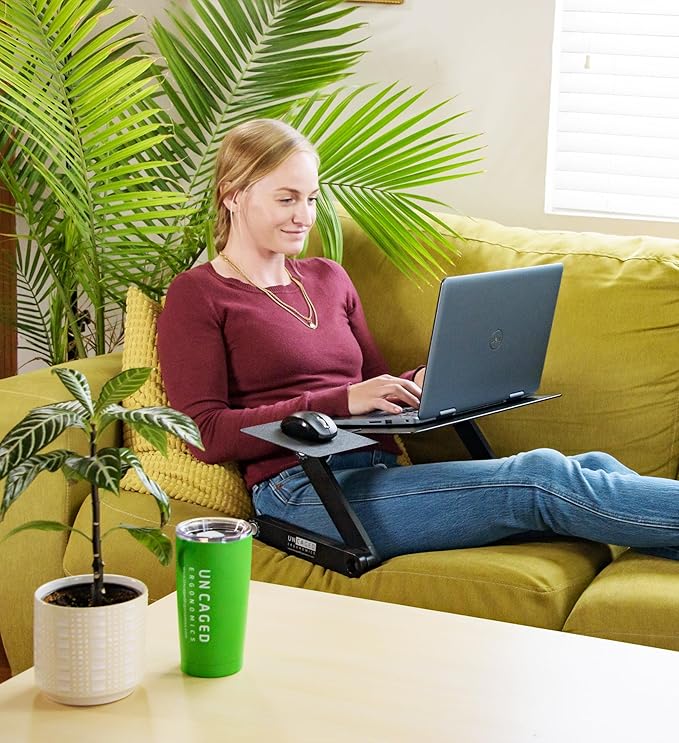 WorkEZ Adjustable Laptop Stand for Desk, Portable Laptop Stand Adjustable Height, Foldable Cooling Computer Holder Riser for Desk, Black