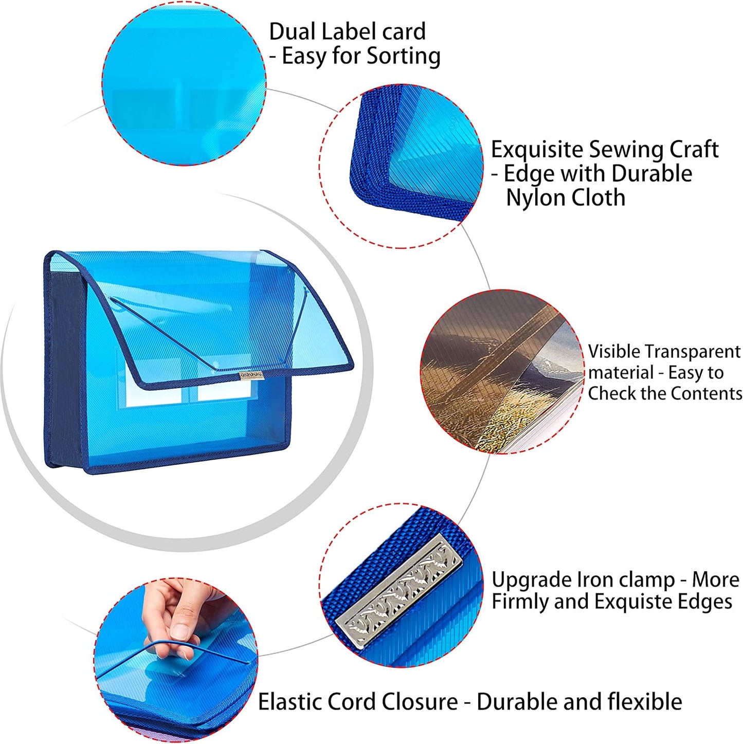 FANWU 6 Pack Plastic Expanding File Wallet Document Organizer with Flap and Cord Closure, Letter Size, 2.8" Expansion, Clear Colored Poly A4 Expandable File Folder for Home School & Office Storage