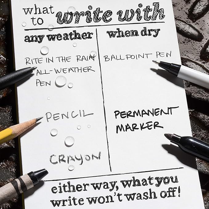 Rite in the Rain Weatherproof Field Interview Notebook, 3" x 5", Black Cover, Field Interview Form Pages, 6 Pack (No. 104L6)