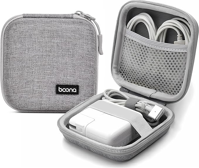 Small Travel Carrying Storage Case, 4.4"x4.4" Charger Organizer, Pouch compatible with MacBook Power Adapter, Laptop Accessories Cables, Cords, USB Drives, Earphones
