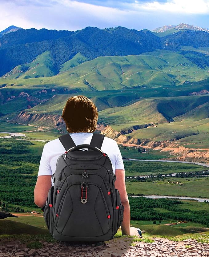 KROSER Travel Laptop Backpack 17.3 Inch XL Computer Backpack with Hard Shell Saferoom RFID Pockets Water-Repellent Business College Daypack Stylish Bag for Men/Women-Black