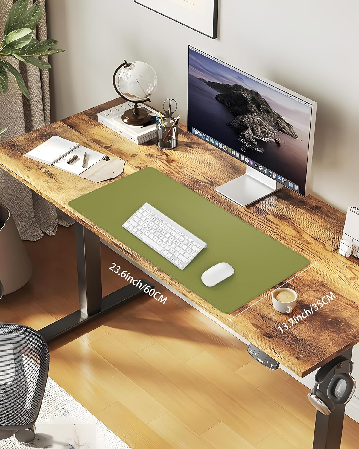 Desk Pad Mat 23.6"x13.7" - Waterproof Mouse Pad & Desk Protector, Non-Slip PU Leather for Gaming Keyboard/Mouse, Stitched Edge XL Office Desk Pad with Ergonomic Support(Green)