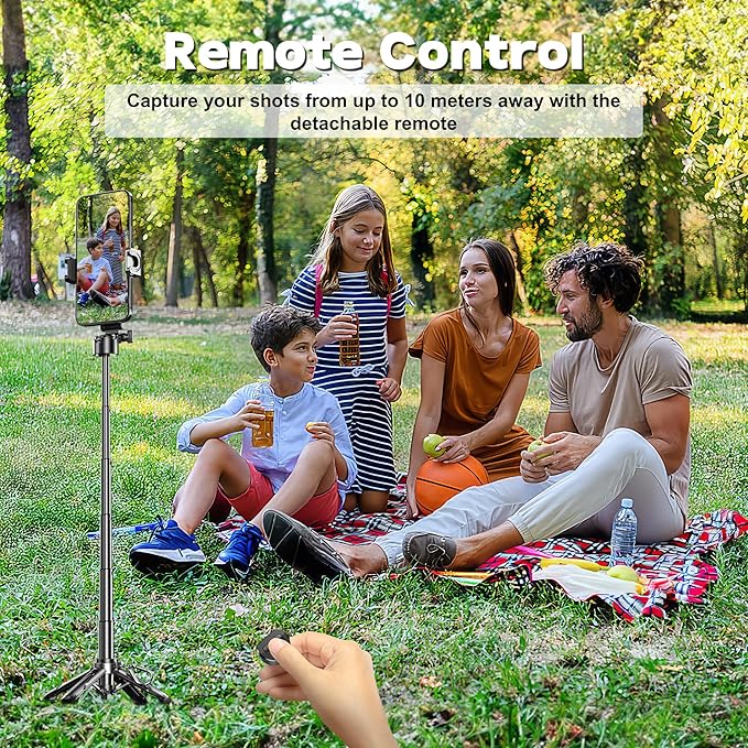 Magnetic Tripod for Phone with Remote Control, Extendable Selfie Stick Handle Grip Pocket Size, 4-in-1 Mini Phone Grip, 10m Wireless Shutter for iPhone Android Phones （Black）