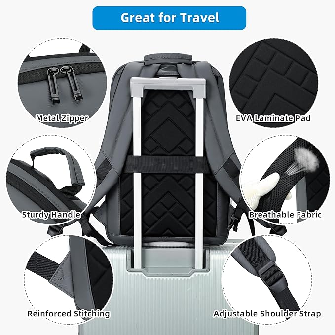 Caoroky knight Backpack Laptop Men 15.6 inch Slim Work Business Backpacks with USB Charging Port Mens Travel Bag Bookbag (Grey-1, Large)