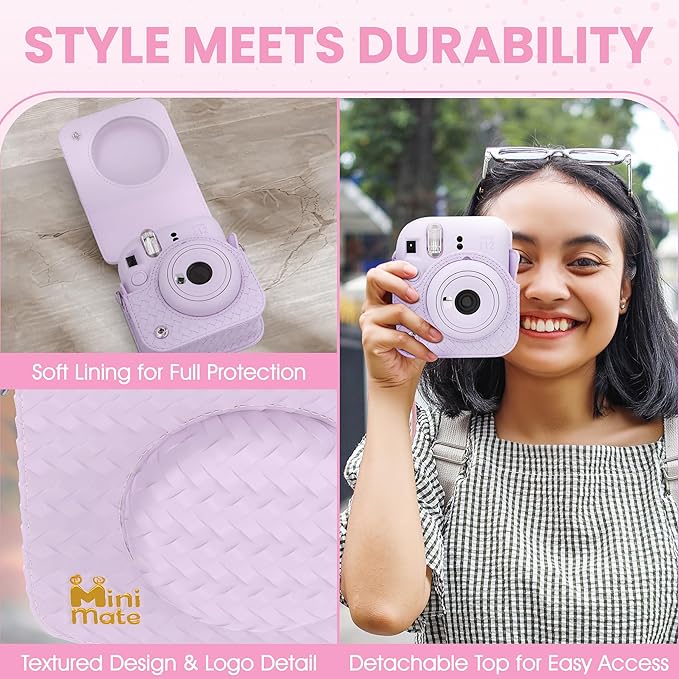 Fujifilm Instax Mini 12 Instant Camera Lilac Purple + Minimate Custom Designed Case + Fuji Instax Film 10 Sheets & Photo Album
