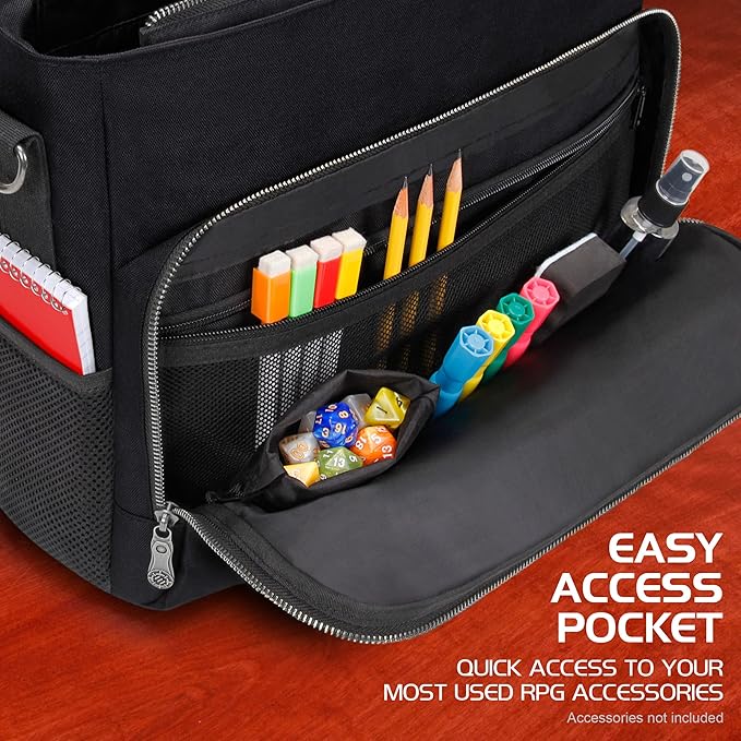 ENHANCE Collector's Edition RPG Player's Essentials DnD Bag - Dragon Hide Exterior Messenger Bag Fits 2-4 Books, Binders, Dice & Accessories, with 17 inch Laptop Slot, Battlemap Straps (Dragon Black)