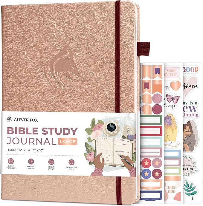 Clever Fox Bible Study Journal Large – Church Notes Notebook – Note Taking & Journaling Kit – Faith Based Religious Accessories, 7x10” (Rose Gold)