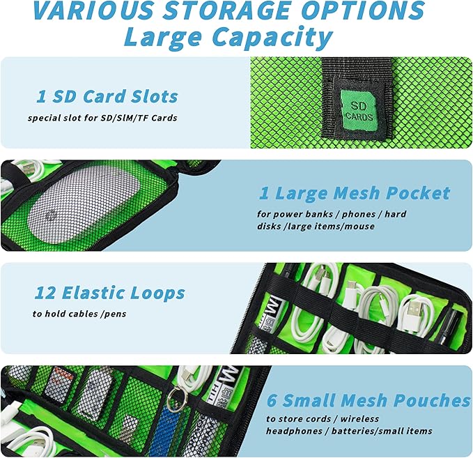 Electronics Organizer,Travel Cord Organizer Pouch, Portable Cable Organizer Bags,Travel Electronic Accessories Storage Case for Cables, Cords, Charger, Phone (Pink)