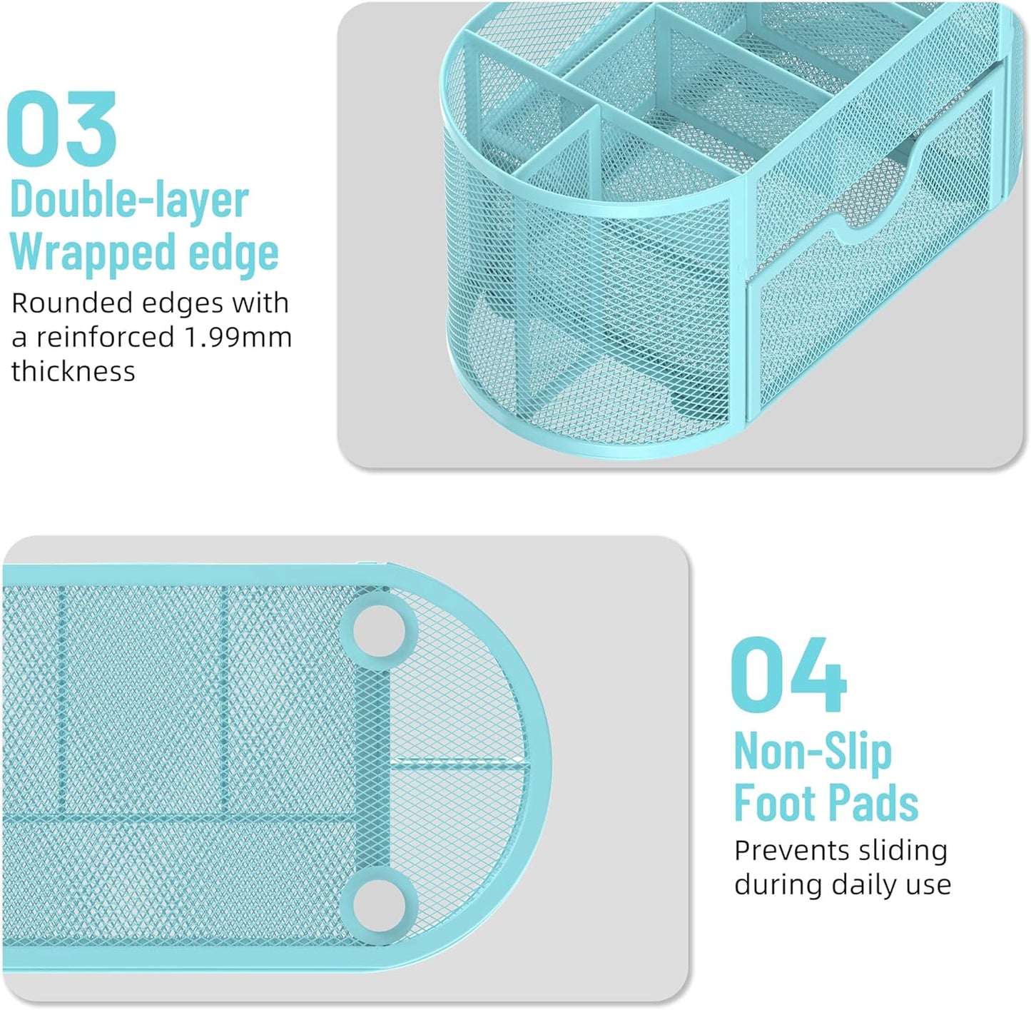 SUPEASY Mesh Desk Organizer, Desk Accessories & Workspace Organizers with Drawers, Pencil Holder for Desk with 9 Compartments for Office Suppliess, 8.6 x 4.3 x 4.1 Inch, Blue