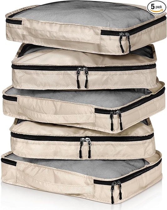 5 Pcs Packing Cubes for Suitcase Large Travel Cubes Carry on Luggage Organizer Bags for Clothes Accessories(M,Khaki)