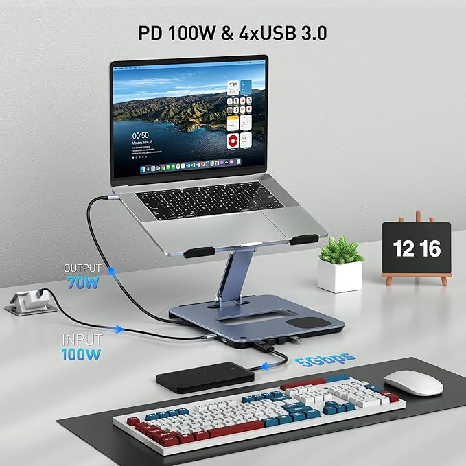 BENFEI Laptop Stand with USB C 6in1 Docking Station, 15W Magnetic Wireless Charger, USB 3.0 KVM Switch, HDMI 4K@60Hz, 4*USB3.0, 100 PD Compatible with MacBook Pro/Air, iPad Pro, XPS, Thinkpad