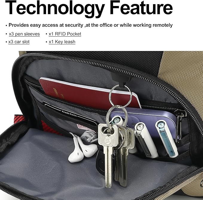 Boavan Laptop Backpack for men, 17.3 inch Laptop Bag with USB Port, Waterproof Travel Work Backpack Purse, Anti-Theft Teacher Nurse Doctor Casual Bookbags Office Business backpack，Black&Khaki