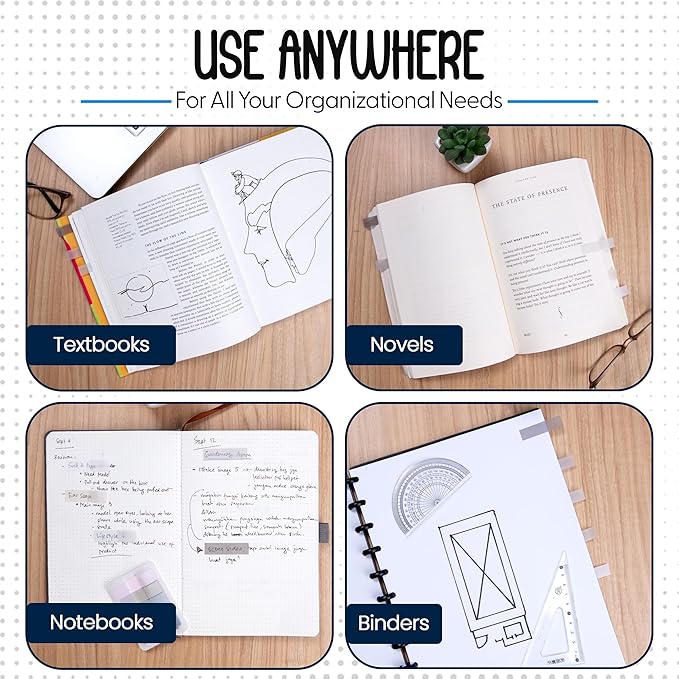 Essex Wares - 300 Pieces - Transparent Sticky Notes Tabs with Case - 5 Morandi Colors - 3 Cases - 1.8" x 0.4" - 60 Pieces Each Color - Pop Up Index Tabs - Book Flags for Annotating - Book Sticky Tabs