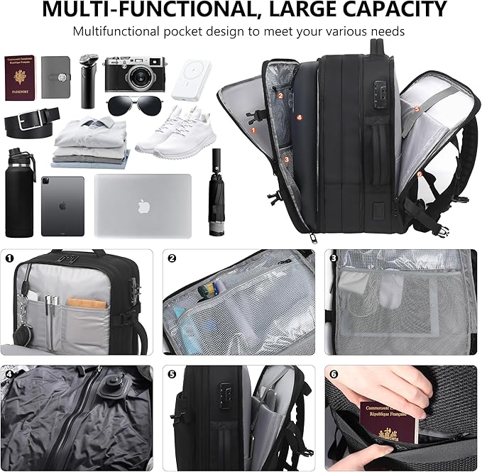 Vacuum Backpack Travel,80L Exapandable Air Compression System,Water Resistant & TSA Anti Theft,Strong Sealing,Available for boarding, Ideal for Travel/Laptop, Black(Vacuum Pump Included)