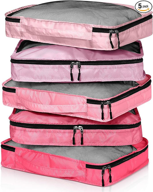 5 Pcs Packing Cubes for Suitcase Large Travel Cubes Carry on Luggage Organizer Bags for Clothes Accessories(S,Pink)