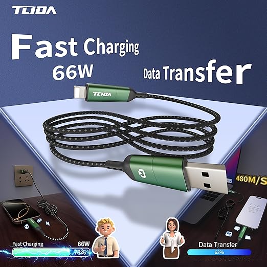 USB C for iPhone Cable, 66W 4 in 1 Charging Cable 4.4FT, Chubby USB A/C to C/liging with Light for iPhone 16e 16 15 14 Pro/MacBook/iPad/Samsung S25/Switch 2, Multi Chargers for All Devices