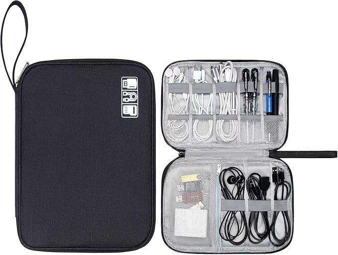 CILLA Travel Cord Organizer Case, Portable Waterproof Storage Bag for Charger, Cord, USB, Power Bank, Earphone, SD Card, Travel Essentials