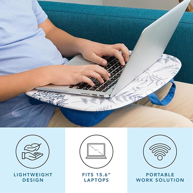 LAPGEAR MyStyle Portable Lap Desk with Cushion - Blue Garden - Fits up to 15.6 Inch Laptops - Style No. 45302