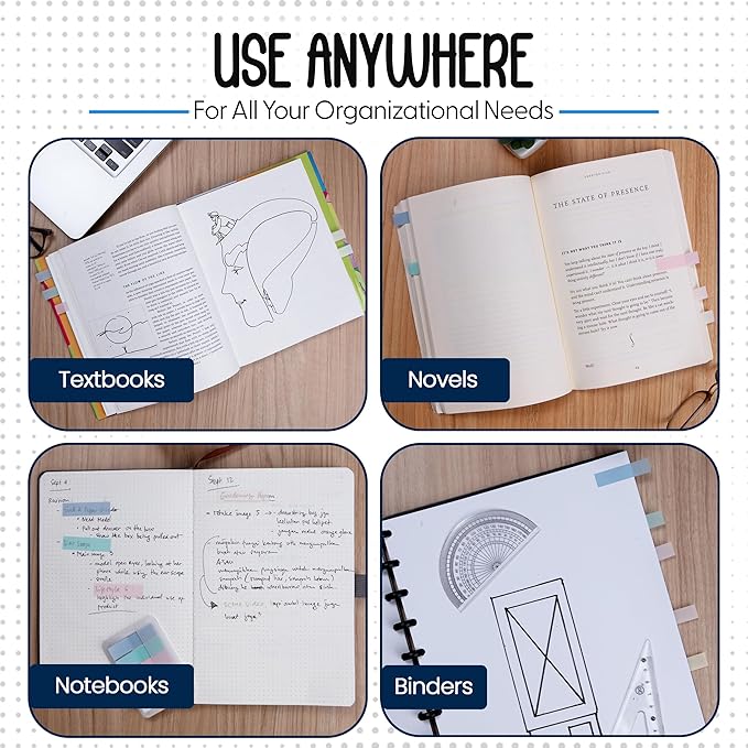 Essex Wares - 300 Pieces - Transparent Sticky Notes Tabs with Case - 5 Muted Colors - 3 Cases - 1.8" x 0.4" - 60 Pieces Each Color - Pop Up Index Tabs - Book Flags for Annotating - Book Sticky Tab