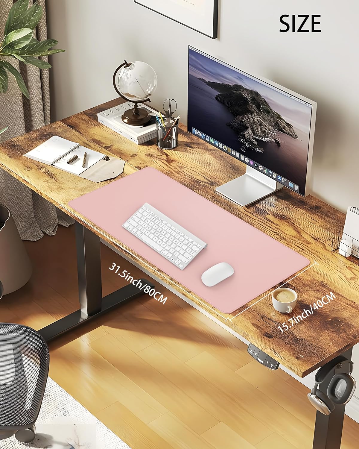 Desk Pad Mat - Leather Desk Pad Protector for Office and Home - Desk Organization and Accessories - Ideal for Large Mouse Pad and Desk Mats on Top of Desks(Pink,31.5" x 15.7")