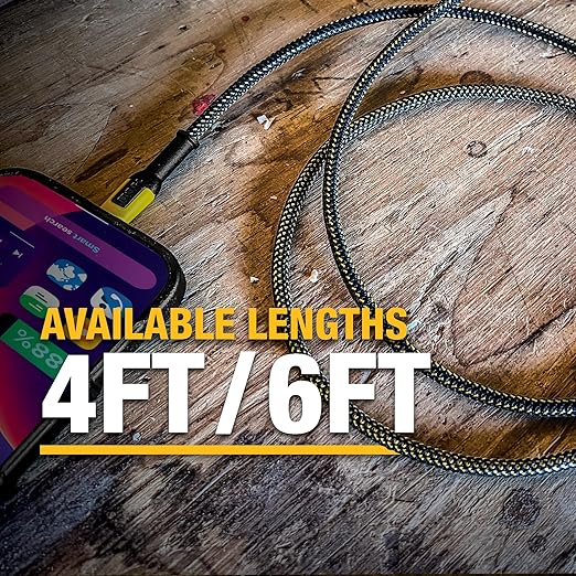 DEWALT Heavy Duty 100W USB C Cable, Jobsite 100 Watt USB C Cable, High Speed Type-C to Type-C, Fast Charge PD USBC Fast Charging Cord for iPhone 17/16/15 Plus Pro Max MacBook iPad Samsung Galaxy, 6 ft