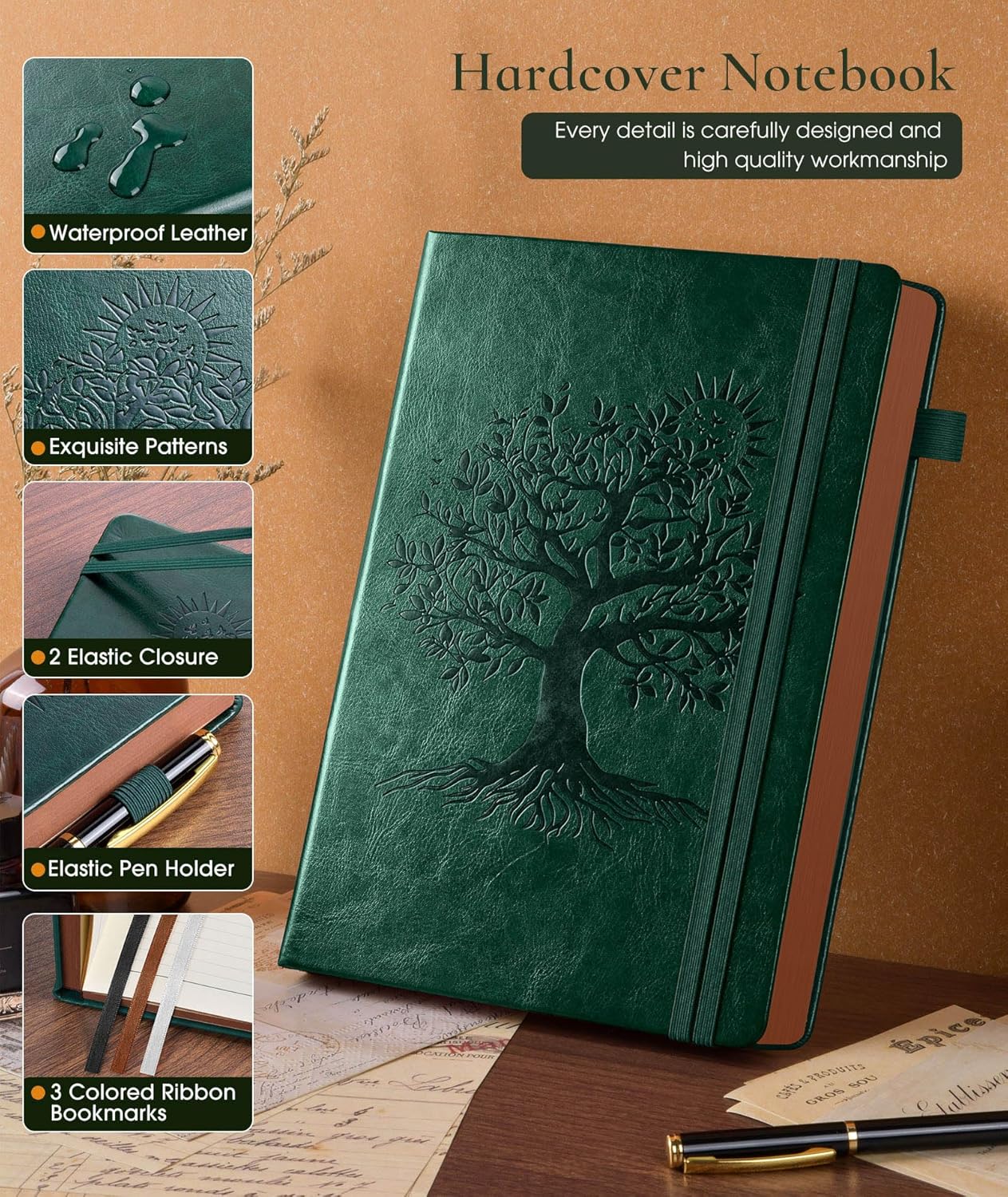 Vintage Leather Journal with 300 Numbered Pages,B5 Lined Journal for Men Women,Daily Journals for Writing,College Ruled Notebook for Work,School,Note taking,Travel Diary,Large (7" x 10")