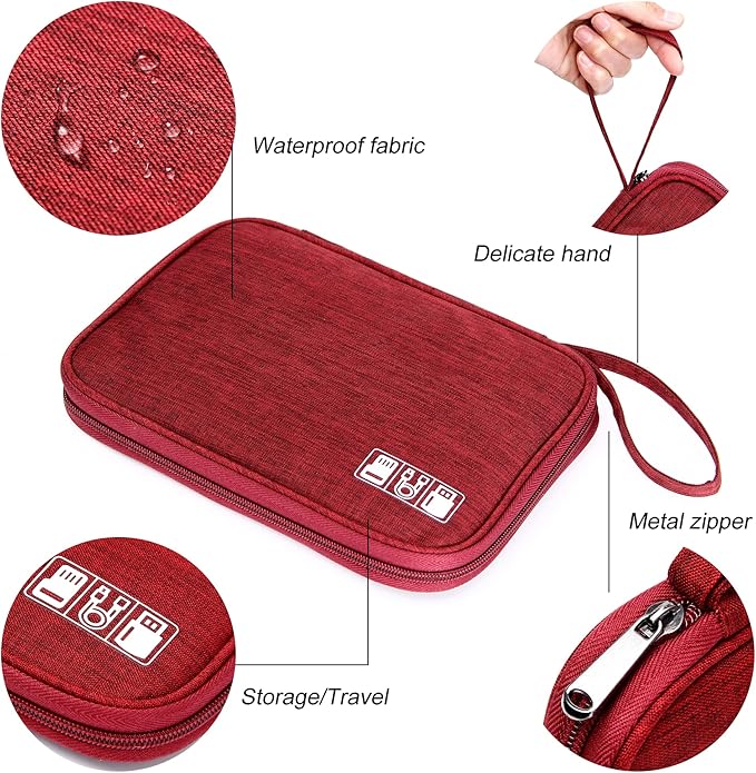 SELLYFELLY Travel Electronics Organizer Portable Cable Organizer Bag for Storage Electronic Accessories Case for Cord,Phone,Charger,Flash Drive (Wine Red)