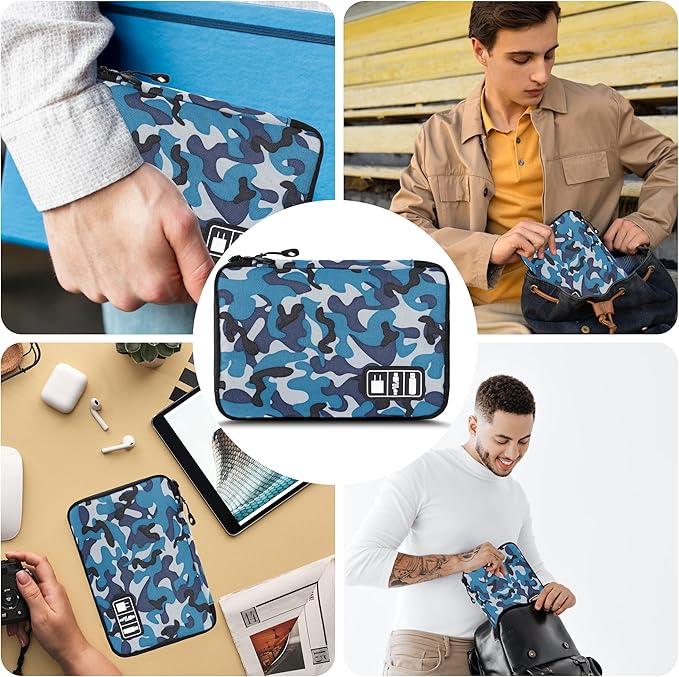 Electronics Organizer, Portable Cable Organizer Bags, Travel Electronic Accessories Storage Case for Cables, Cords, Charger, Phone (Camo Blue)