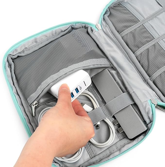 PAVILIA Soft Electronic Organizer Travel Case, Travel Cord Organizer Bag, Small Cable Tech Storage Pouch, Travel Accessories Essentials Must Haves for Mobile Phone, USB, Cord, Charger, Teal
