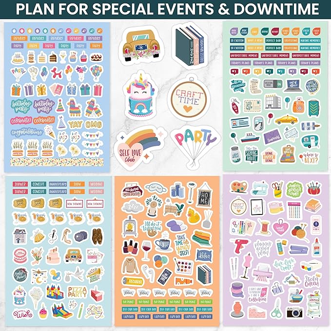 bloom daily planners 40 Page Mega Planner Sticker Pack (1500+ Stickers) - 6” x 9” Bound Ultimate Variety Sticker Book with Foil - Seasons, Celebrations, Holidays, Food, Travel, Quotes & More - Vol. 1